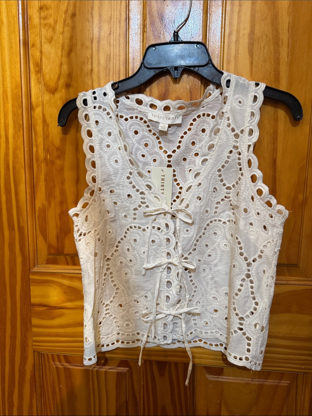 Thirteenth Street White Eyelet Lace Tie-Front Camisole